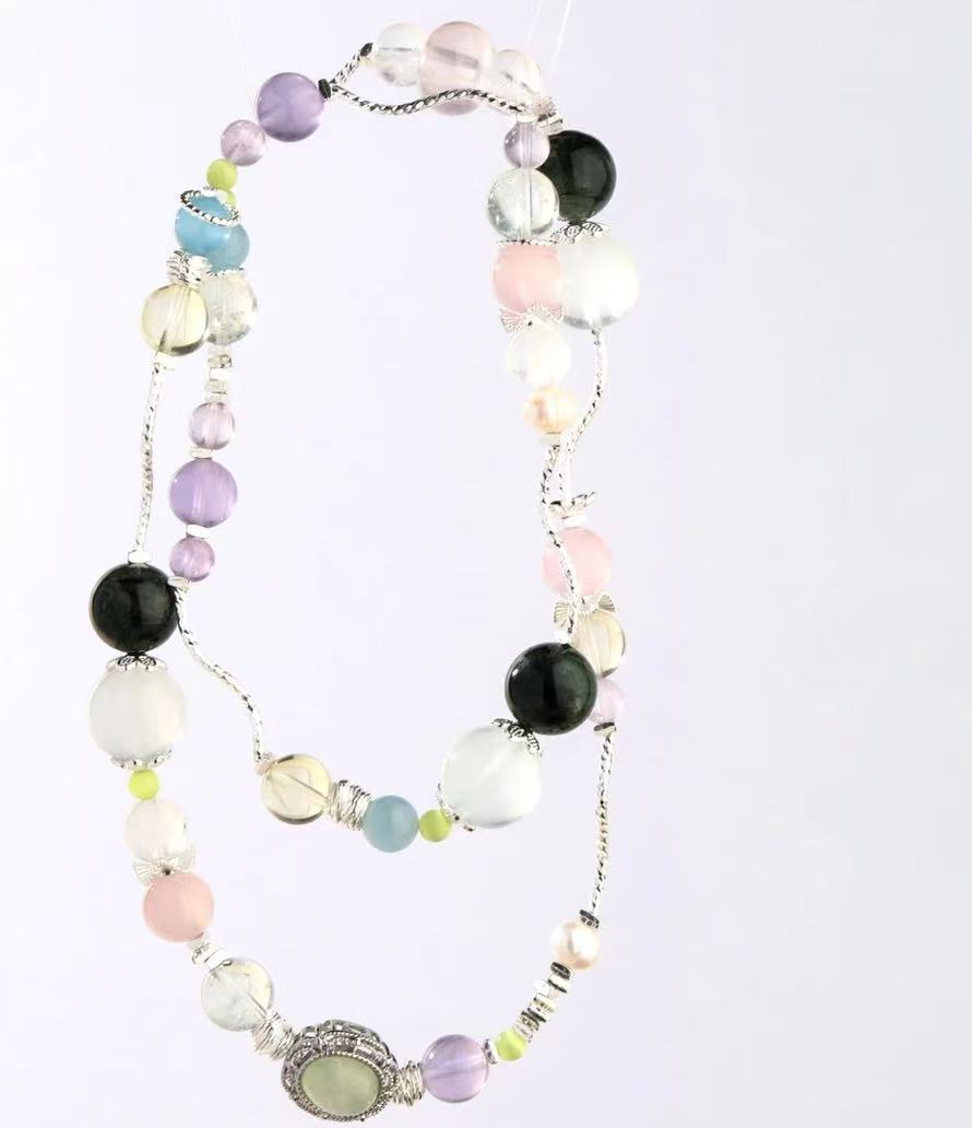 Natural Mix Crystal Bracelet-Aquamarine/Fluorite/Prehnite